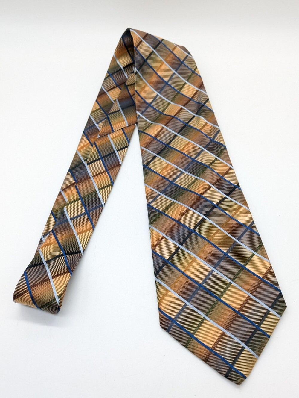 Vintage Bruno Pirittelli Brown Tan Blue Mens Silk Neck Tie